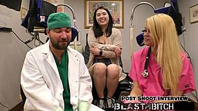 Mina Moon's Shaved Pussy Blasted Hard In Missionary Face Fuck With Latex Gloves And Cum