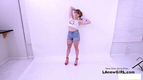 straight brunette teen seduced by lesbian stylist during sofa photoshoot interview