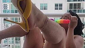 whoa this super soaker pussy sprays wild from the balcony