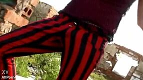 graffiti walls hide bent over brunettes taking double anal toys and pussy licks backstage