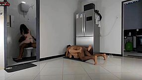 Mom fucks stepdad kitchen, bro takes my ass