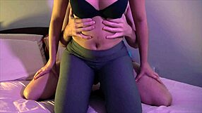 he cums hard in pants over my satin panties and leggings twice