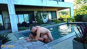 whoa, this asian slut takes rough anal outdoors then deepthroat at pool!!