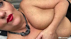 Milf next door strips teases big natural tits in heels and oil