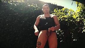 Sun-Kissed Bodybuilder Jerks Monster Cock Outdoor In Nature Bliss!