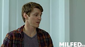 Milf sneaks young delivery boy inside for cheating quickie fun