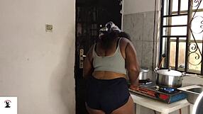 Granny fakes moans cooking lunch for big black cock