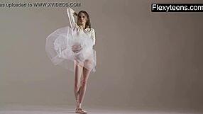 Blonde gymnast stretches flexibly through acrobatic gym poses