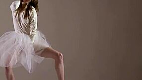 Blonde gymnast stretches flexibly through acrobatic gym poses