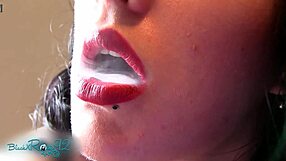 Matte Red Lipstick Tempts on Smoking Milf Housewife