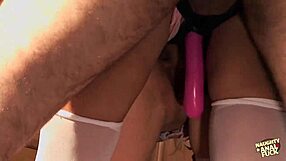 imagine blonde and brunette switching to strapon dp in wild anal threesome adventure