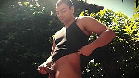 Sun-Kissed Bodybuilder Jerks Monster Cock Outdoor In Nature Bliss!