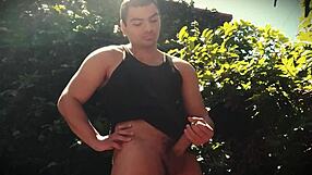 Sun-Kissed Bodybuilder Jerks Monster Cock Outdoor In Nature Bliss!