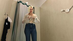 See-through top bares huge tits in dressing room