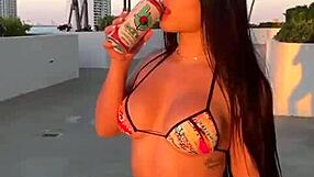 hot latina gym babe with big ass and tits strips outdoors for athletic lesbian play