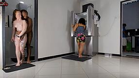 Mom fucks stepdad kitchen, bro takes my ass