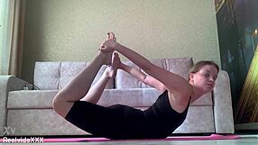 starting my day with yoga stretches then riding vibrator on shaved pussy