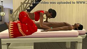 Indian stepmom massages virgin stepson after work for steamy sex