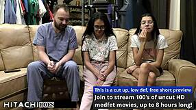 Freshman patient Angel Santana moans to mandatory Hitachi vibrator orgasm from doctor