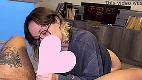 that quiet nerdy brunette gags hard on deepthroat ball licking sloppy blowjob