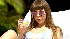 Brunette pornstar Alex Blake deepthroats before hard fuck and cum in mouth drip.