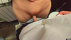 Kinky milf teacher takes cum in wet panties during school toilet masturbation pov