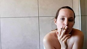 yo cute skinny neighbor babe smokes in bathroom looking hot