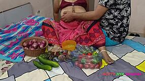 Desi bhabhi forced fucked by customer while selling vegetables up close.