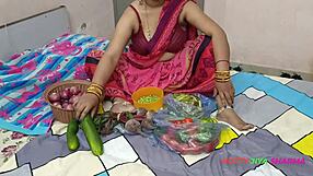 Desi bhabhi forced fucked by customer while selling vegetables up close.
