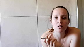 yo cute skinny neighbor babe smokes in bathroom looking hot