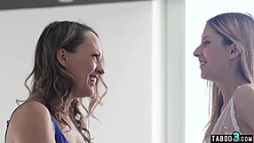 Skinny Hungarian and Italian lesbians caress trimmed pussies in stockings