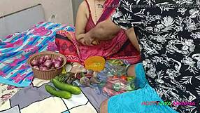 Desi bhabhi forced fucked by customer while selling vegetables up close.
