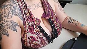 office friend lets you stare at her huge saggy tits and hairy pussy