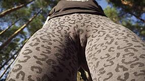 Teen In Leopard Leggings Flaunts Fat Cameltoe And Tight Pussy Lips Outdoors