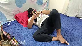 Desi college girl rides boyfriend's cock cowgirl style in dorm room alone