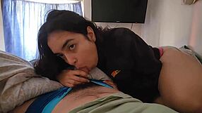 petite latina brunette sucks big monster cock homemade morning blowjob yum