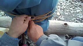 i'm sofi tied up against the sea reading my book in this hot pov view