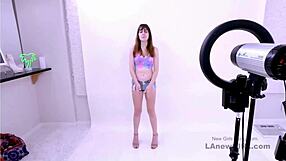 The girl next door model strips on sofa during casting, then daddy figure fucks her deep