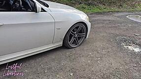 hairy mature milf wife swallows my cum pov public car outdoor homemade