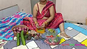 Desi bhabhi forced fucked by customer while selling vegetables up close.
