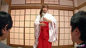 hey, this traditional japanese teen in cosplay gets seduced into uncensored mmf 3some with creampie and facial!