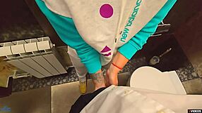 Kinky milf teacher takes cum in wet panties during school toilet masturbation pov