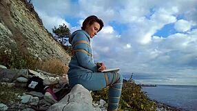 i'm sofi tied up against the sea reading my book in this hot pov view