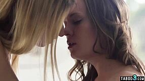 Skinny Hungarian and Italian lesbians caress trimmed pussies in stockings