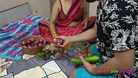 Desi bhabhi forced fucked by customer while selling vegetables up close.
