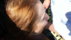 Juicy Redhead Babe Fucked Hard Sideways on Side Road Car Sex for Cash