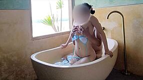 Trailer Bathroom Sex Tasting Student’s Bikini-Clad Naked Body!