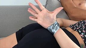 Moms friend bound hands thrives sucking deepthroat on teen's cock