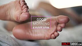 wake up to rebecca's small tits footjob on your big cock