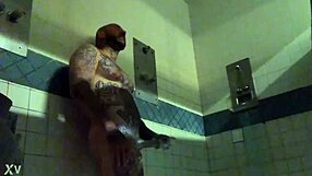 in prison, tattooed inmate jerks massive white cock to explosive wet cumshot solo